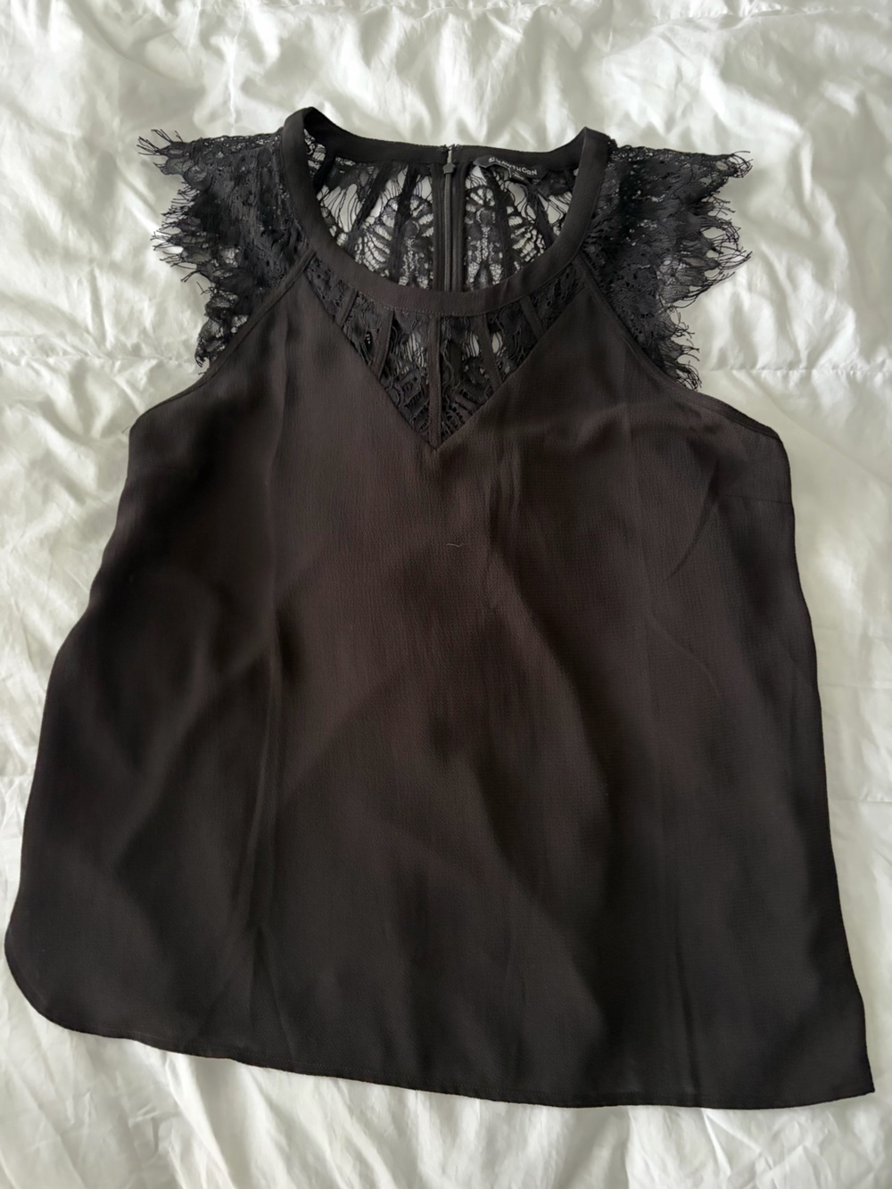 41 Hawthorn Black Sleeveless Lace Yoke Shell Top